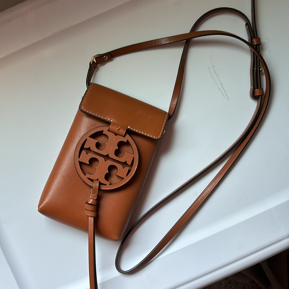 Tory Burch 73180 Miller Nano Crossbody Aged Camelot Leather Tassle Purse